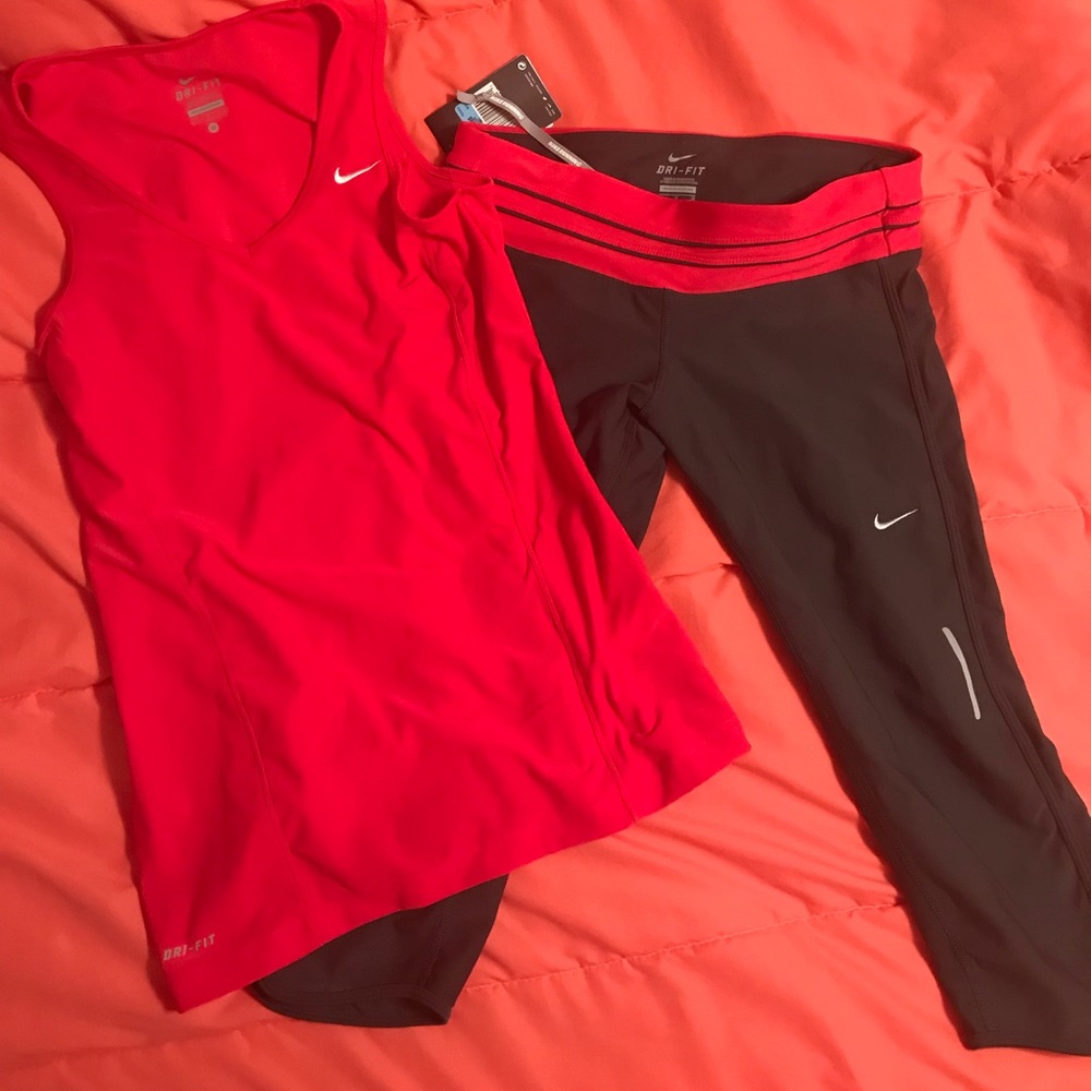 Nike dri fit tank and crop leggings set - size med